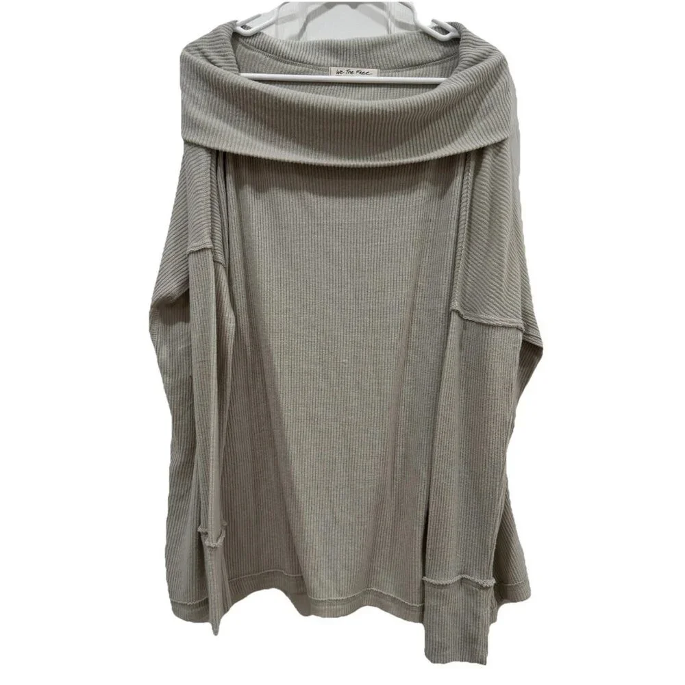 We The Free Sweater Women's Size‎ M Gray Back Slit Cowl Neck Ribbed Long Sleeve